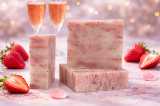 Agape Organic Blush & Bubbles Strawberry Champagne Artisan Soap – Creamy Berry Swirl Bar