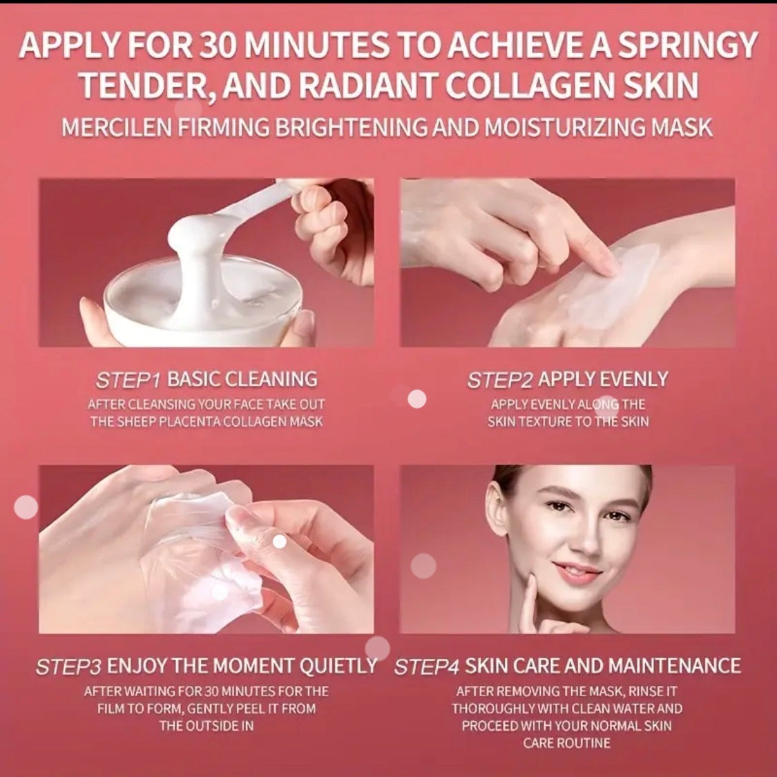 MERCILEN peptide/collagen peel off glow masks set of 4