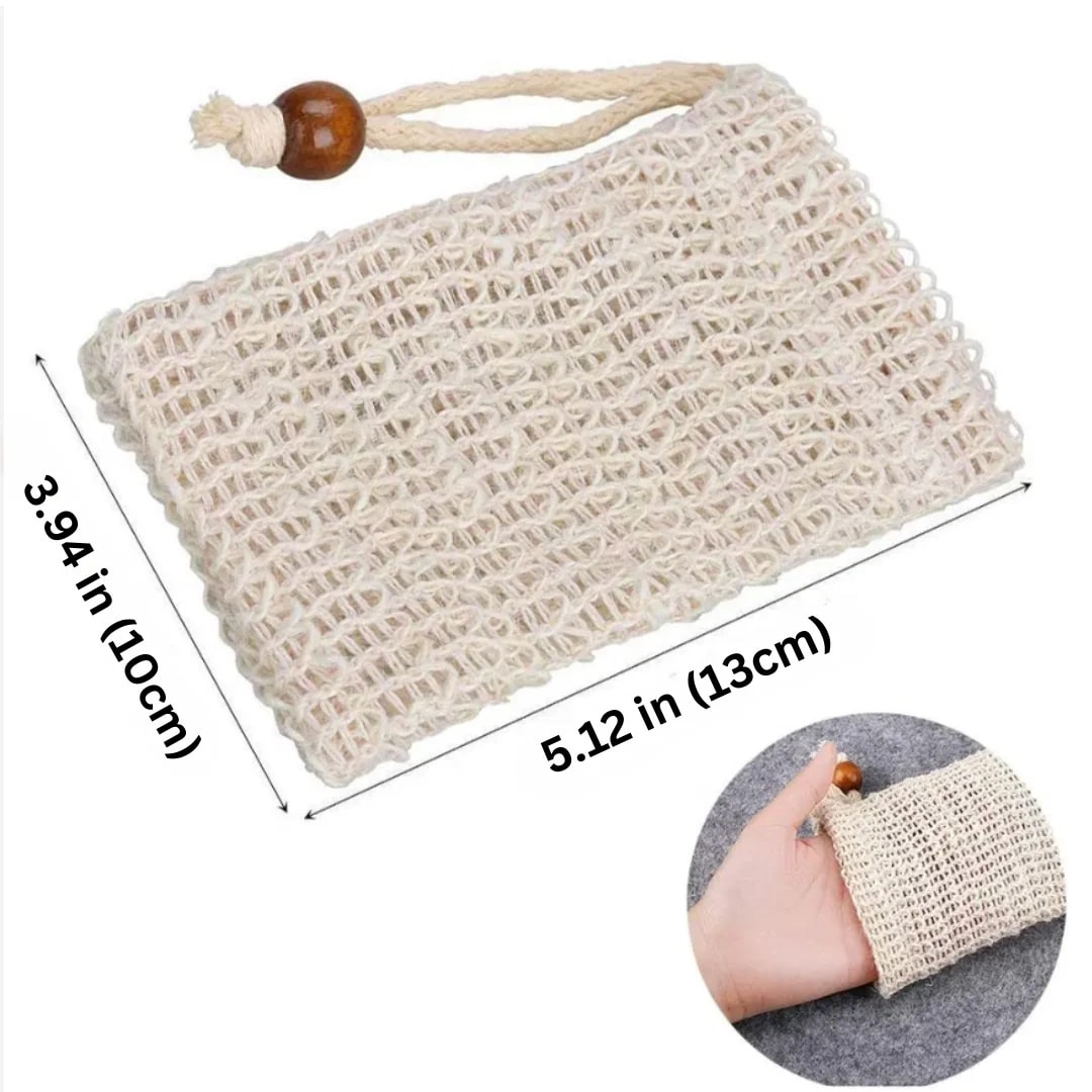 Natural Plant-based Sisal Soap Saver Pouch, with Coffee Color Wood Bead and Drawstring image 1