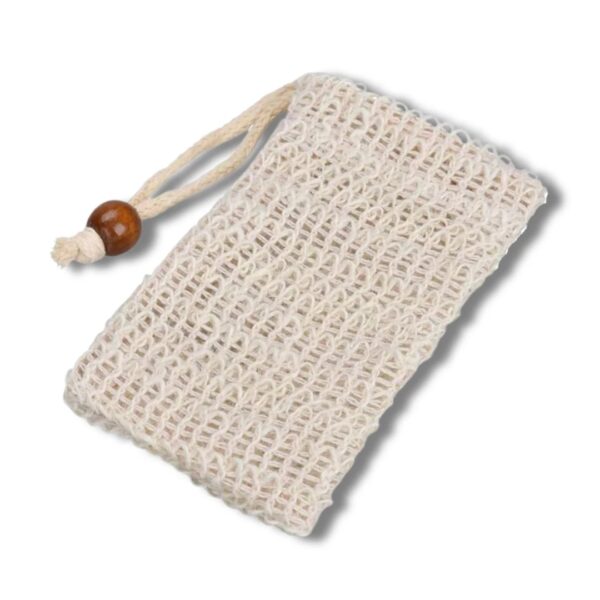Natural Plant-based Sisal Soap Saver Pouch, with Coffee Color Wood Bead and Drawstring